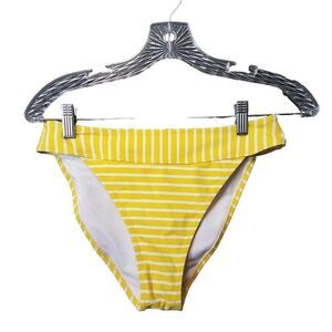 Cupshe Yellow White Stripe Bikini Bottom High Cut Cheeky Swimming Suit Medium M
